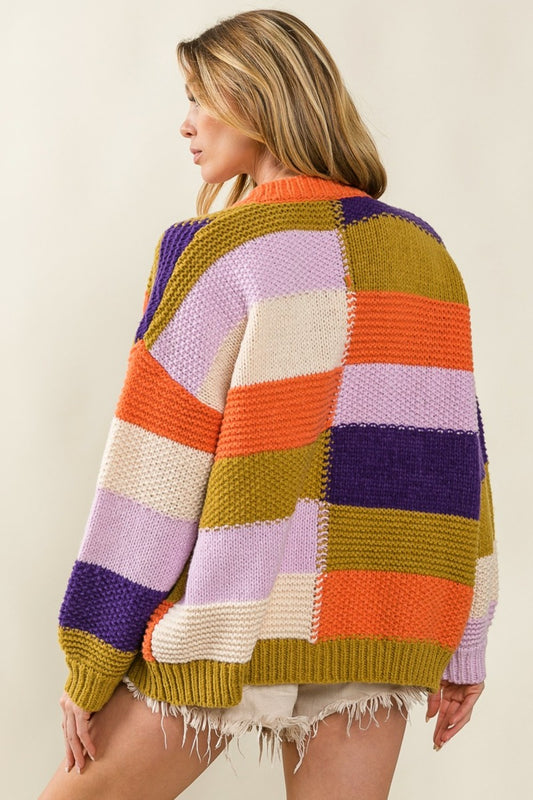 BiBi Checkered Color Block Sweater Cardigan Shirt Apparel BiBi Clothing Tops Out of stock Ship from USA Shirts USA Women Trendsi https://www.cyberehub.com