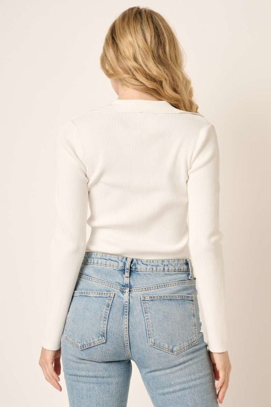 Mittoshop Polo Long Sleeve Ribbed Knit Top Shirt Apparel Clothing Tops Mittoshop Ship from USA Shirts USA Women Trendsi https://www.cyberehub.com
