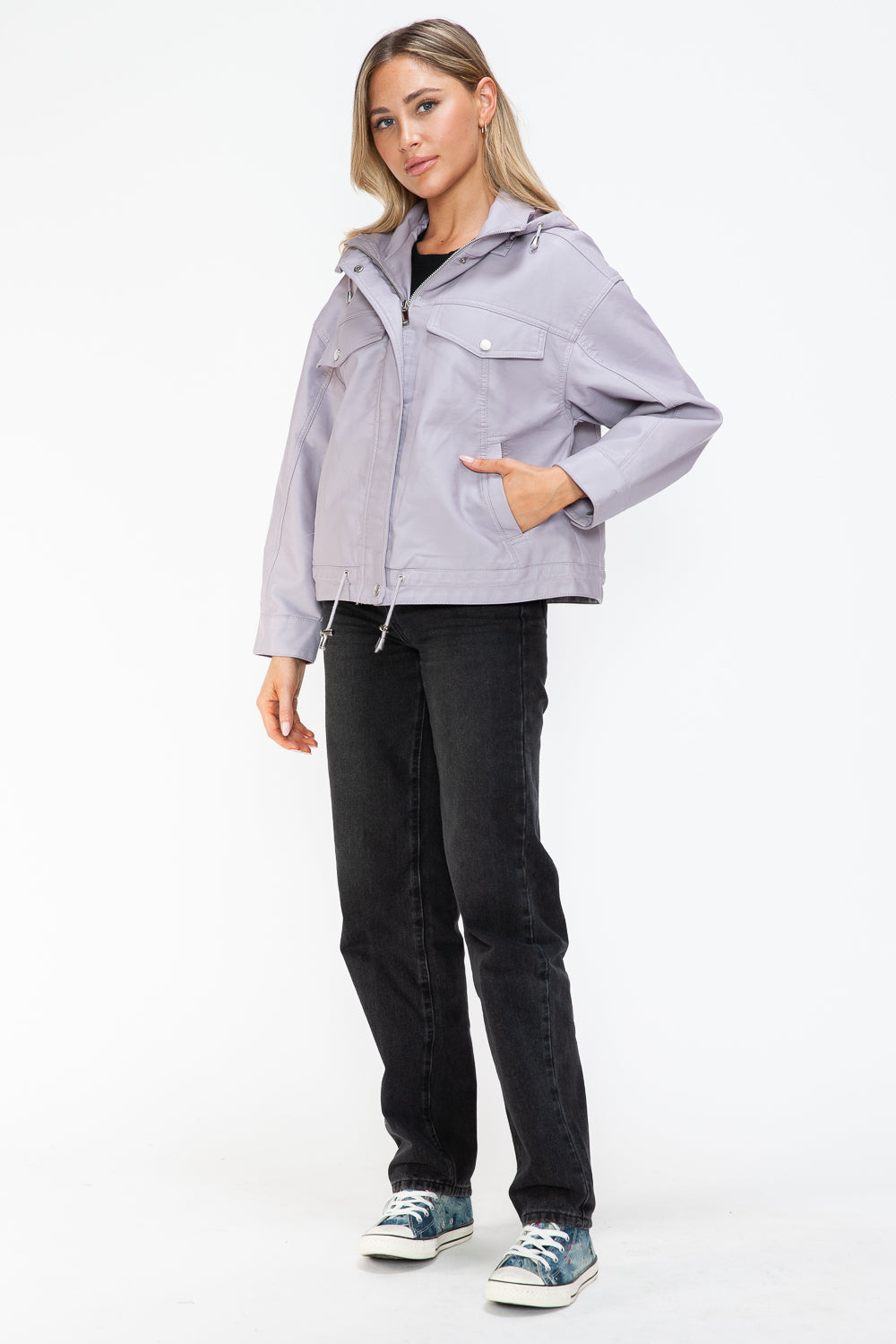 How Dare U Drawstring Hem PU Leather Zip Up Jacket Apparel Featured How Dare U Ship from USA Tiktok Trendsi USA USPS Walmart Trendsi https://www.cyberehub.com