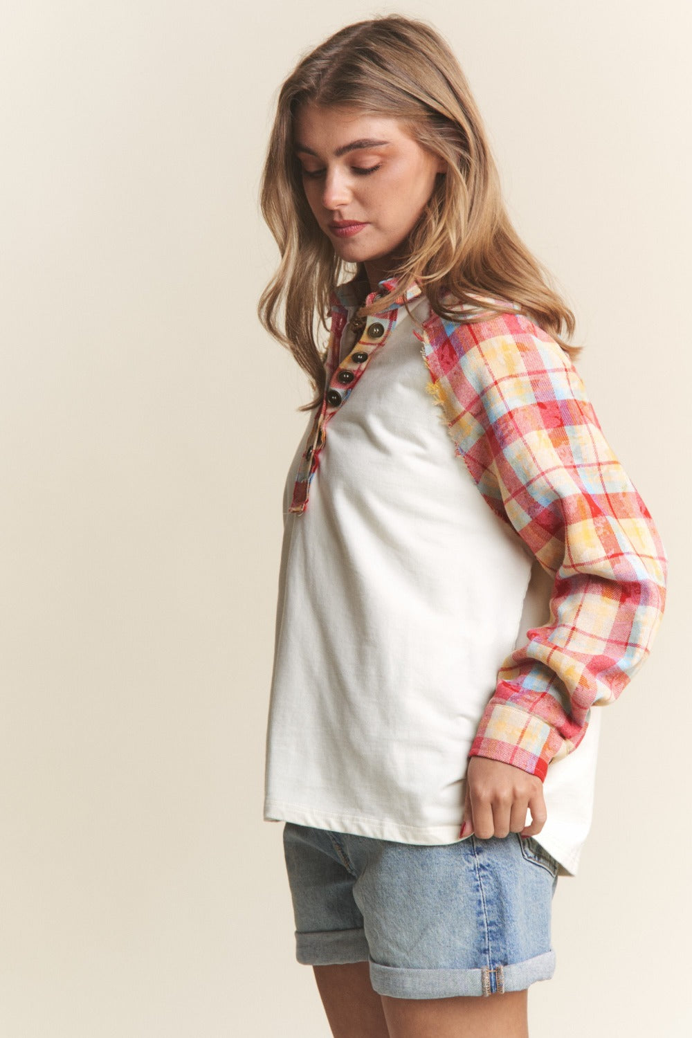 J.NNA Plaid Contrast Button Down Henley Top Tops/Jackets/Sweaters Clothing Tops J.NNA Ship from USA TikTok Trendsi USPS Walmart Trendsi https://www.cyberehub.com