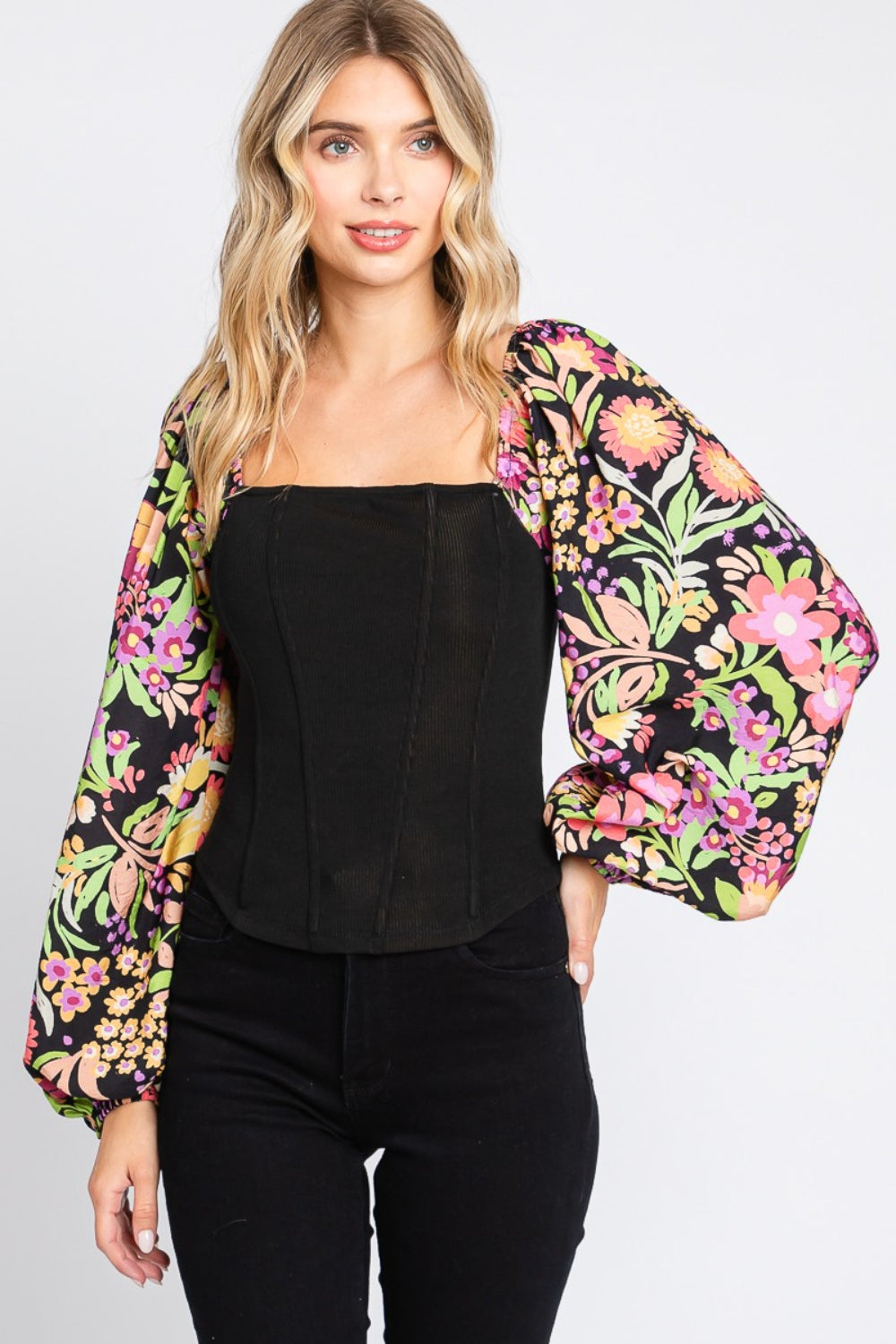 ODDI Full Size Floral Balloon Sleeve Blouse Apparel/Tops ODDI Ship from USA TikTok Tops Trendsi USPS Walmart Walmart Apparel Trendsi https://www.cyberehub.com