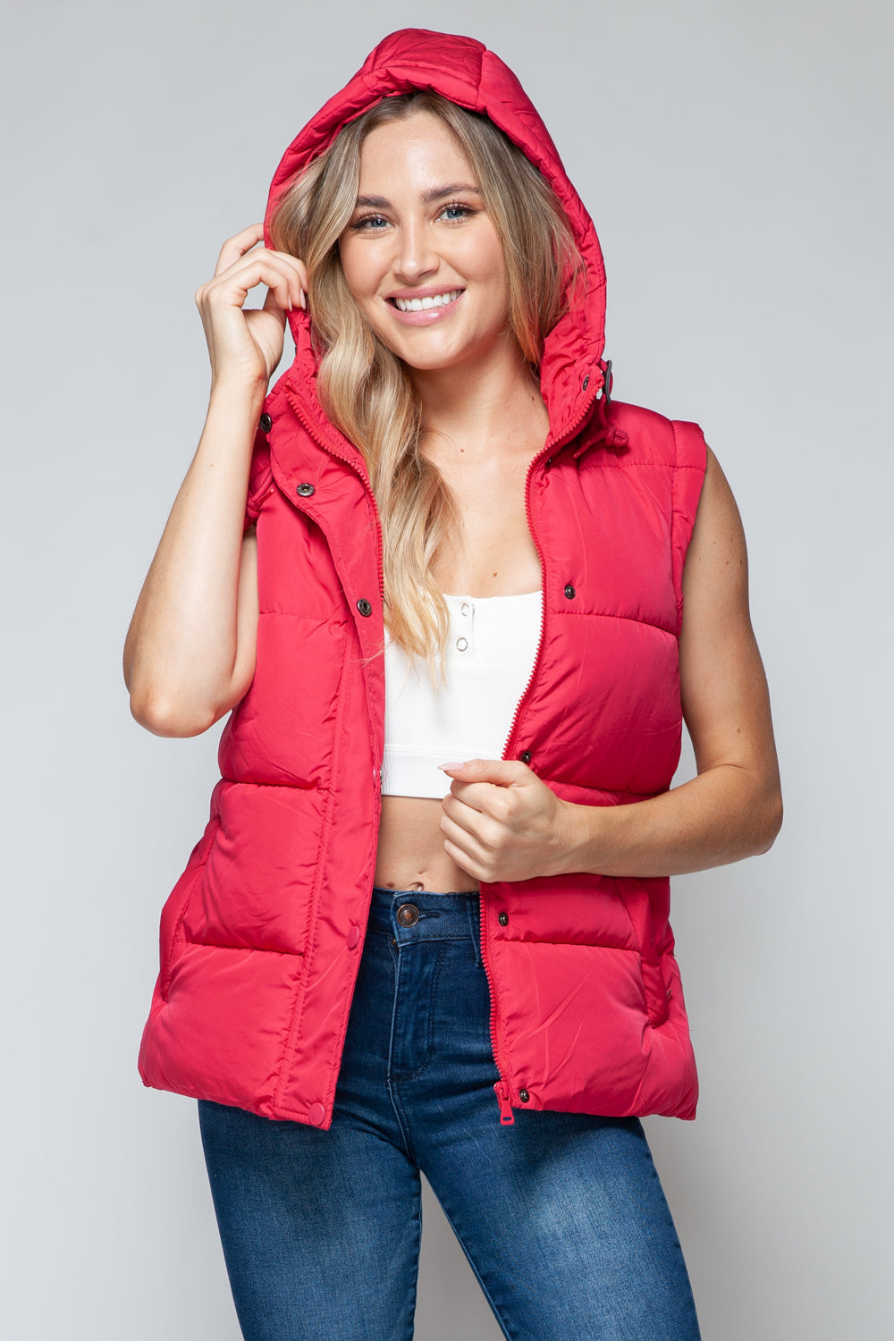 Snobbish Snap and Zip Closure Hooded Vest Shirt Apparel Clothing Tops price-change-job-active Ship from USA Shirts Snobbish USA Women Trendsi https://www.cyberehub.com