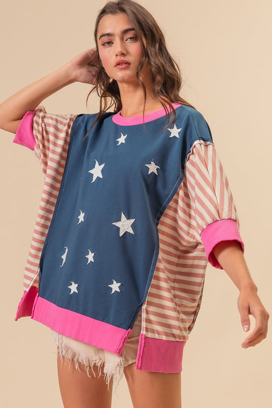 BiBi US Flag Theme Color Block Star Patch T-Shirt Navy Multi Apparel/Tops BiBi Ship from USA TikTok Tops Trendsi USPS Walmart Walmart Apparel Trendsi https://www.cyberehub.com