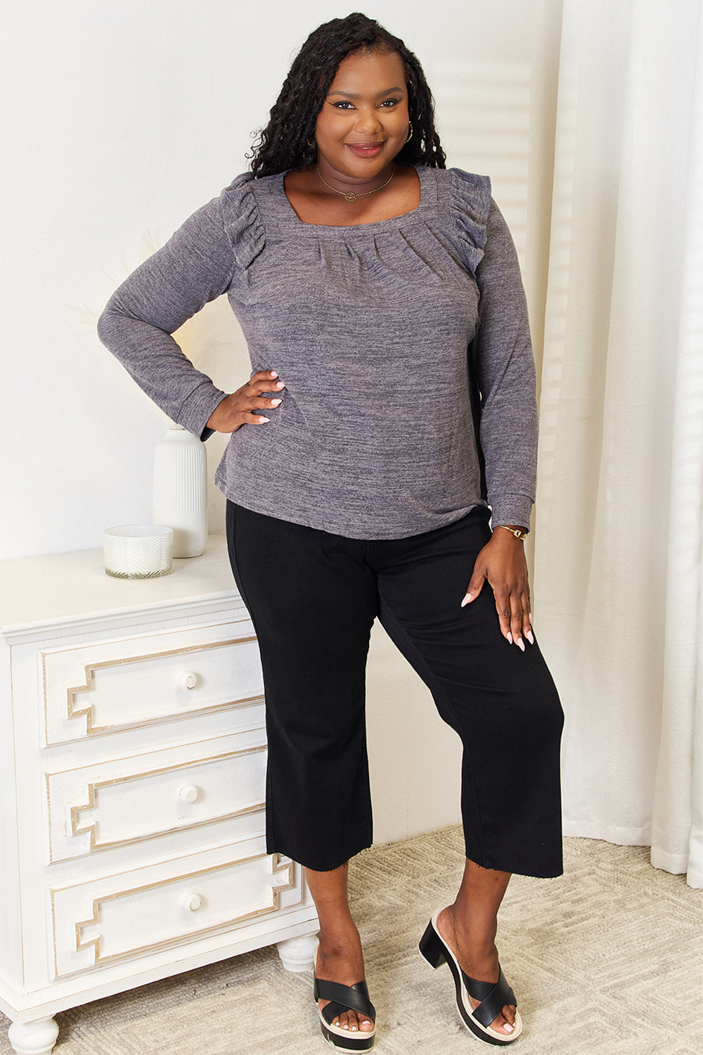 Double Take Square Neck Ruffle Shoulder Long Sleeve T-Shirt Apparel/Tops Double Take Ship from USA TikTok Tops Trendsi USPS Walmart Walmart Apparel Trendsi https://www.cyberehub.com