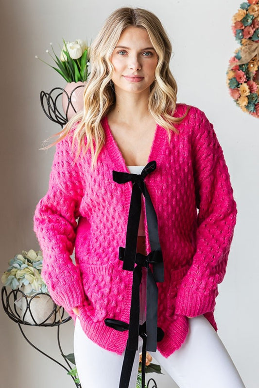 First Love Tie Closure Open Knit Cardigan Deep Rose Shirt Apparel Clothing Tops First Love Ship from USA Shirts USA Women Trendsi https://www.cyberehub.com
