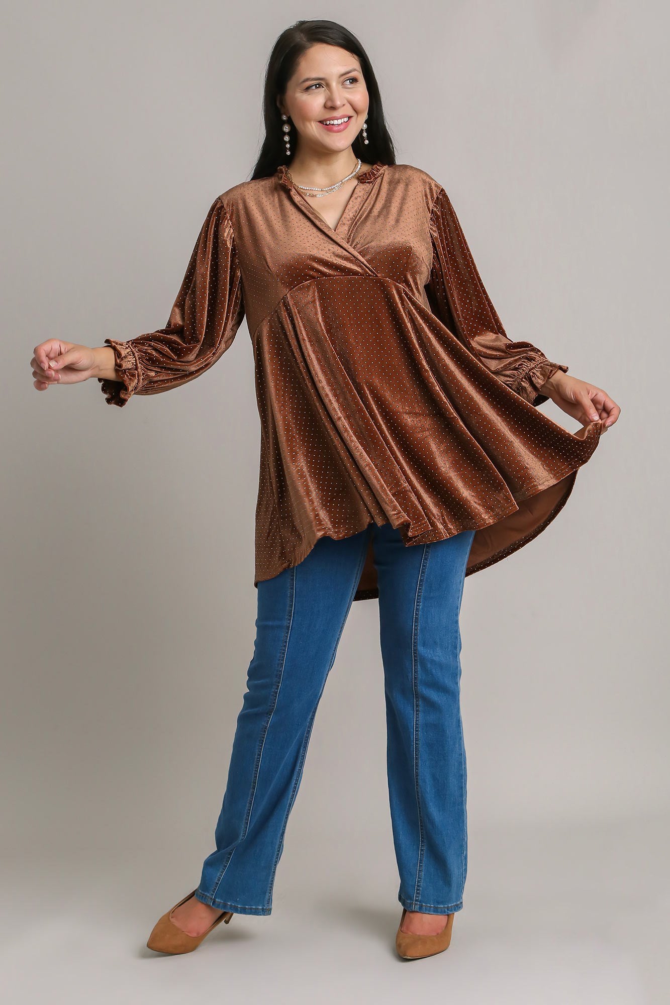 Umgee Full Size Beaded Frill Flounce Sleeve Velvet Babydoll Blouse Apparel Apparel Ship from USA TikTok Trendsi Umgee USA Trendsi https://www.cyberehub.com