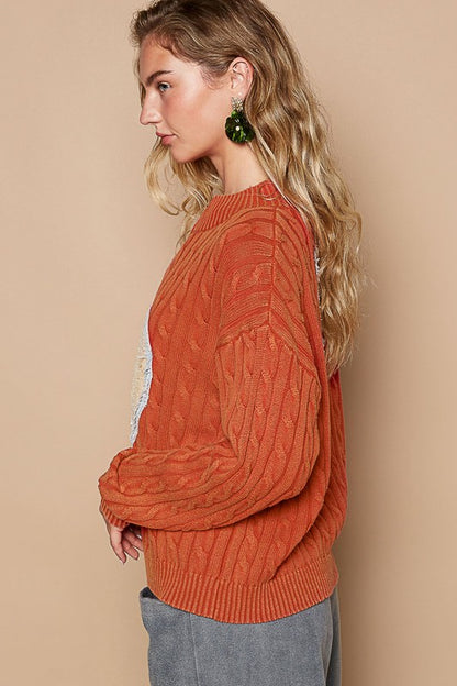 POL Cable-Knit Peace Patch Dropped Shoulder Sweater Tops/Jackets/Sweaters Clothing Tops POL Ship from USA TikTok Trendsi USPS Walmart Trendsi https://www.cyberehub.com