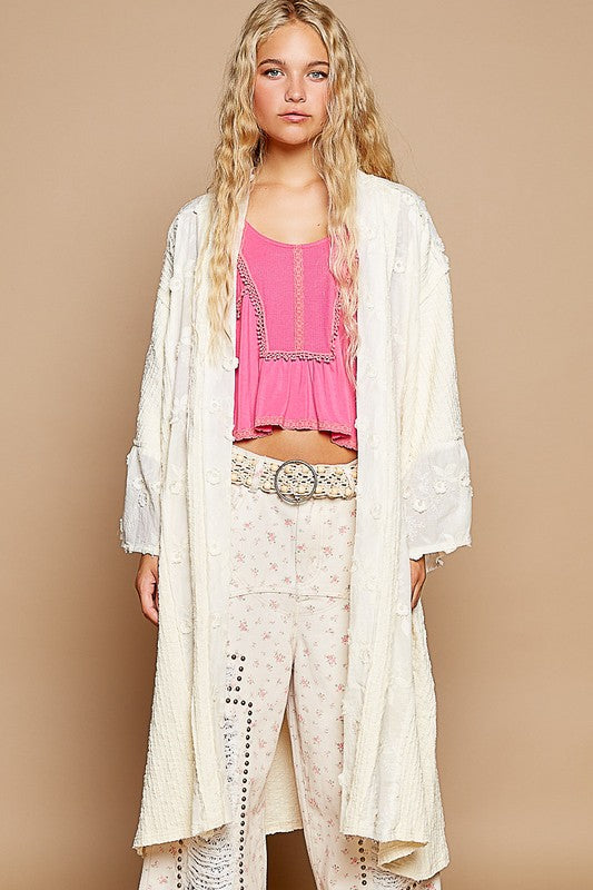 POL Flower Lace Trim Open Front Longline Cardigan Cream Apparel Apparel POL Ship from USA TikTok Trendsi Trendsi https://www.cyberehub.com