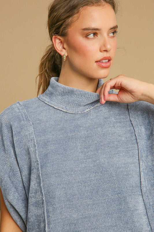 Umgee Solid Color Mock Neck Short Sleeve Top Light Blue Apparel Apparel Ship from USA TikTok Trendsi Umgee USA Trendsi https://www.cyberehub.com