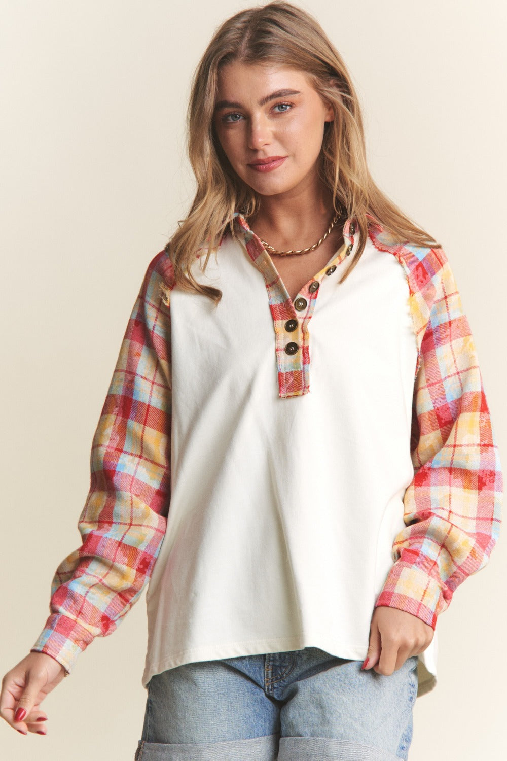 J.NNA Plaid Contrast Button Down Henley Top Tops/Jackets/Sweaters Clothing Tops J.NNA Ship from USA TikTok Trendsi USPS Walmart Trendsi https://www.cyberehub.com