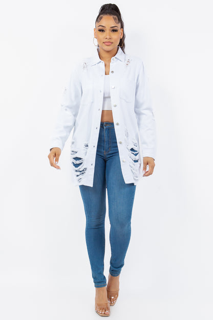 American Bazi Distressed Button Up Long Sleeve Denim Jacket Tops/Jackets/Sweaters American Bazi Clothing Tops Ship from USA TikTok Trendsi USPS Walmart Trendsi https://www.cyberehub.com