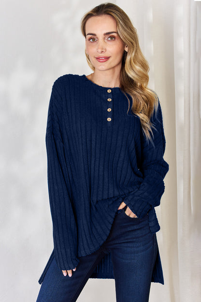 Basic Bae Full Size Ribbed Half Button Long Sleeve High-Low T-Shirt Dark Blue Apparel/Tops Basic Bae Ship from USA TikTok Tops Trendsi USPS Walmart Walmart Apparel Trendsi https://www.cyberehub.com