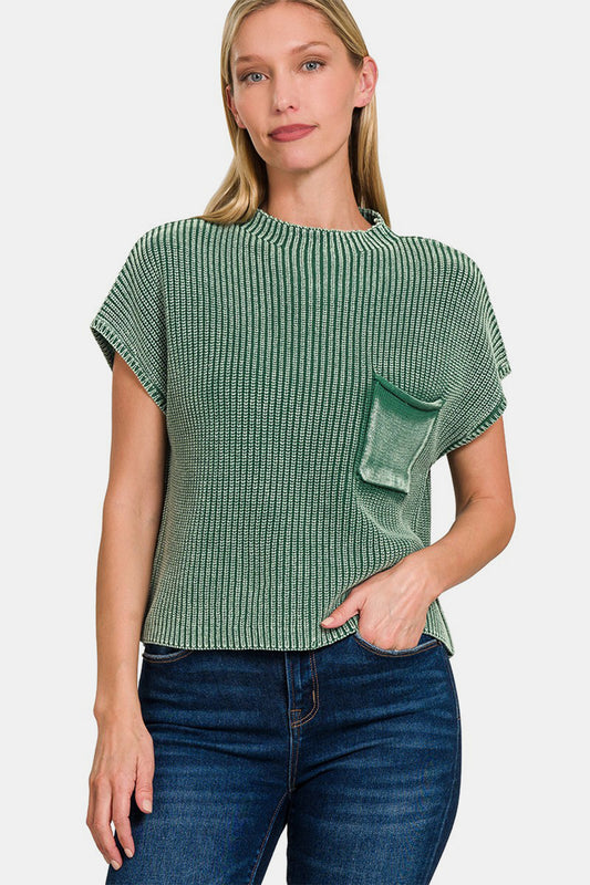 Zenana Washed Mock Neck Short Sleeve Cropped Sweater Dk Green Shirt Apparel Clothing Tops Ship from USA Shirts USA Women Zenana Trendsi https://www.cyberehub.com