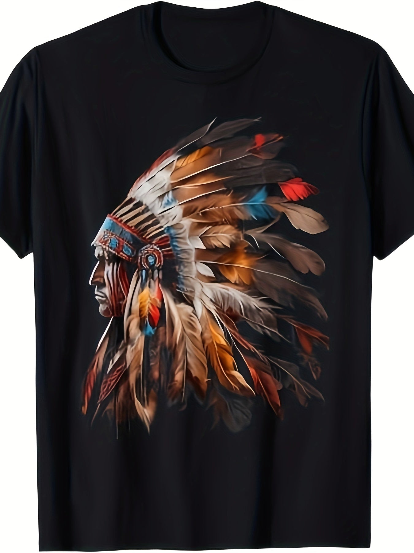 Indian Headdress Pattern T-shirt For Men, Summer Pattern Printed Short Sleeved T-shirt Apparel/Shirt/Graphic Shirt SNULLO https://www.cyberehub.com