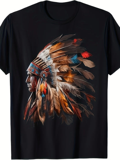 Indian Headdress Pattern T-shirt For Men, Summer Pattern Printed Short Sleeved T-shirt Apparel/Shirt/Graphic Shirt SNULLO https://www.cyberehub.com