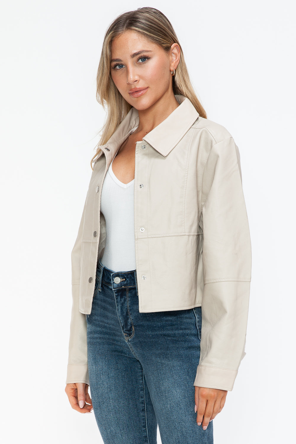 Snobbish Snap Down Long Sleeve PU Leather Jacket Tops/Jackets/Sweaters Clothing Tops Ship from USA Snobbish TikTok Trendsi USPS Walmart Trendsi https://www.cyberehub.com