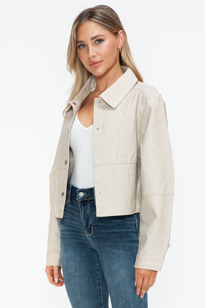 Snobbish Snap Down Long Sleeve PU Leather Jacket Tops/Jackets/Sweaters Clothing Tops Ship from USA Snobbish TikTok Trendsi USPS Walmart Trendsi https://www.cyberehub.com