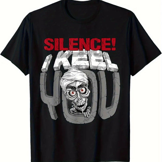 Silence, I Keel You - Men's Letter Pattern Printed T-shirt - Soft Round Neck, Comfortable Fit, Slightly Elastic Knitted Fabric, Casual Summer T-shirt Black Apparel/Mens/Shirts Apparel CJ POD T-Shirt USa CJ https://www.cyberehub.com