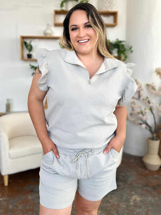 Double Take Full Size Texture Flounce Sleeve Top and Drawstring Shorts Set Apparel/Tops Double Take Memorial Day Sale Ship from USA TikTok Tops Trendsi USPS Walmart Walmart Apparel Trendsi https://www.cyberehub.com