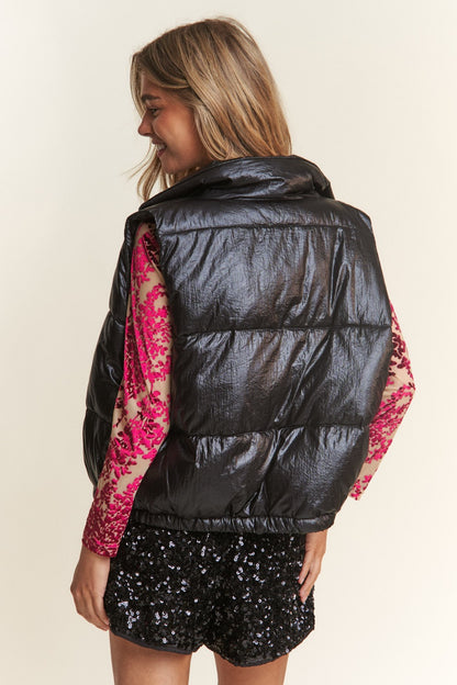 J.NNA Snap and Zipper Shiny Metallic Puffer Vest Shirt Apparel Clothing Tops J.NNA Ship from USA Shirts USA Women Trendsi https://www.cyberehub.com