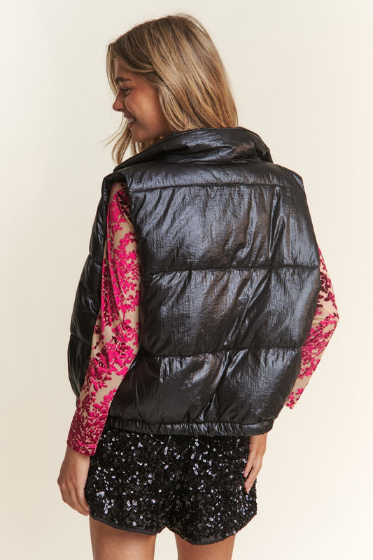 J.NNA Snap and Zipper Shiny Metallic Puffer Vest Shirt Apparel Clothing Tops J.NNA Ship from USA Shirts USA Women Trendsi https://www.cyberehub.com