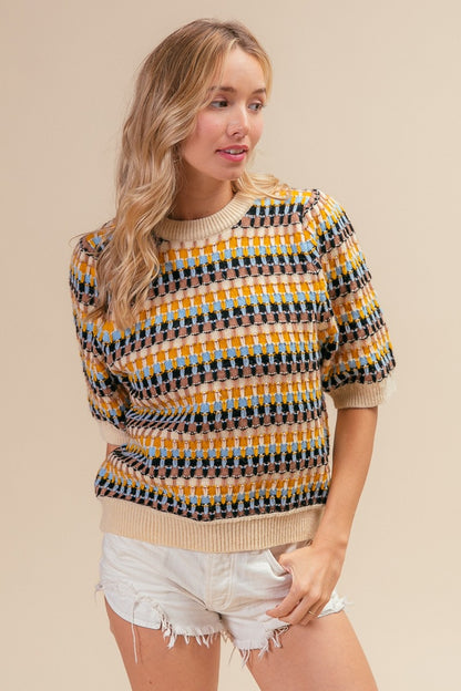 BiBi Multi Color Half Sleeve Sweater Shirt Apparel BiBi Clothing Tops Ship from USA Shirts USA Women Trendsi https://www.cyberehub.com