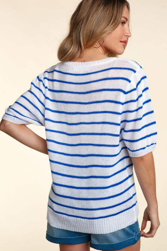 Haptics Letter Embroidery Striped Knit Top Shirt Apparel Clothing Tops Haptics Ship from USA Shirts USA Women Trendsi https://www.cyberehub.com