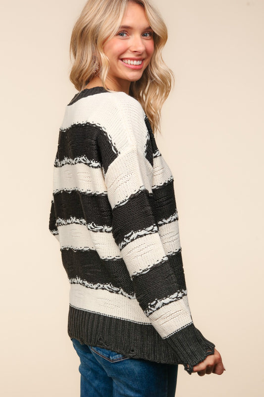 Haptics Striped Contrast Distressed Sweater Shirt Apparel Clothing Tops Haptics Ship from USA Shirts USA Women Trendsi https://www.cyberehub.com