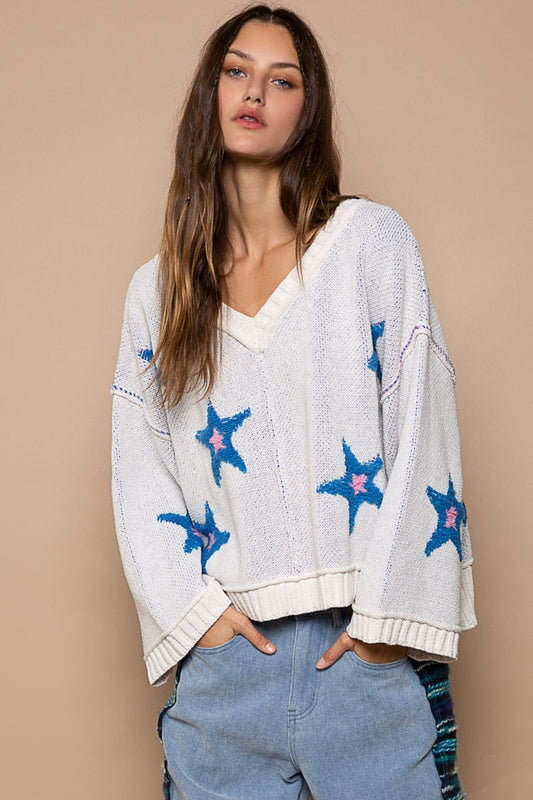 POL Long Sleeve Star Patch Sweater White Shirt Apparel Clothing Tops POL Ship from USA Shirts USA Women Trendsi https://www.cyberehub.com