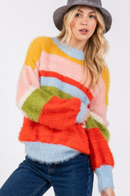 SAGE + FIG Color Block Round Neck Dropped Shoulder Sweater Apparel Apparel SAGE+FIG Ship from USA TikTok Trendsi Trendsi https://www.cyberehub.com