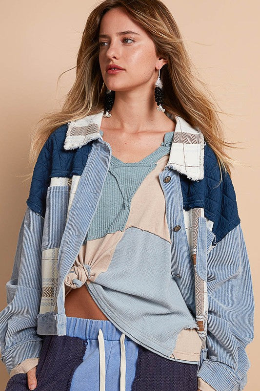 POL Corduroy Jacquard Patchwork Button Up Jacket Light Blue Apparel Apparel POL Ship from USA TikTok Trendsi Trendsi https://www.cyberehub.com