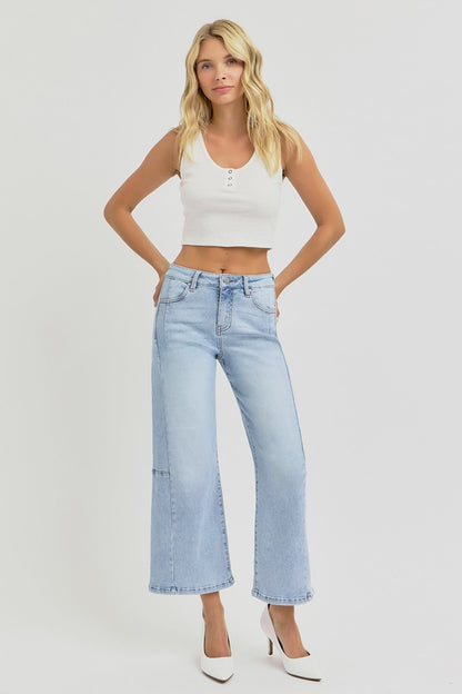 RISEN Full Size High Rise Seamed Detail Wide Leg Crop Jeans Bottoms Bottoms Clothing RISEN Ship from USA Women Trendsi https://www.cyberehub.com