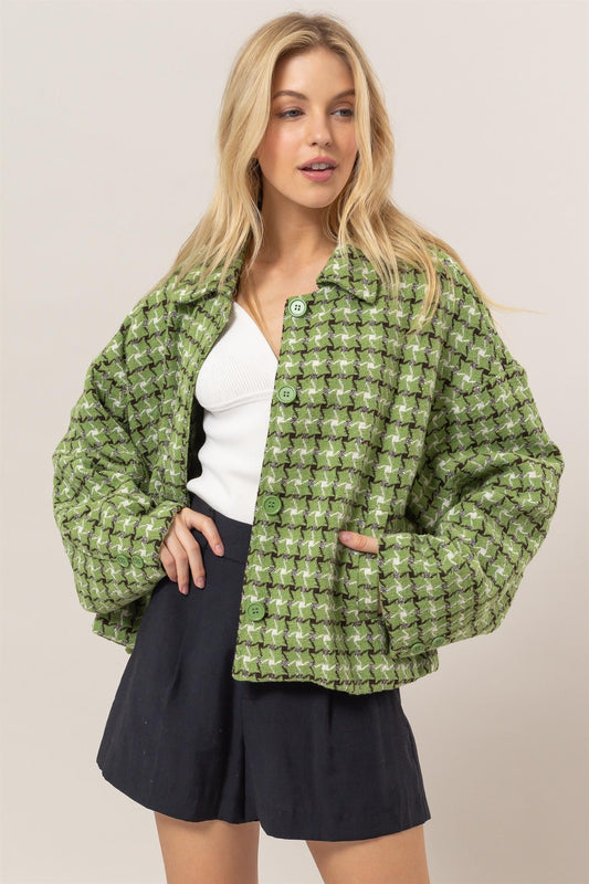 HYFVE Tweed Plaid Button Up Collared Neck Jacket Green Tops/Jackets/Sweaters Clothing Tops HYFVE Ship from USA TikTok Trendsi USPS Walmart Trendsi https://www.cyberehub.com