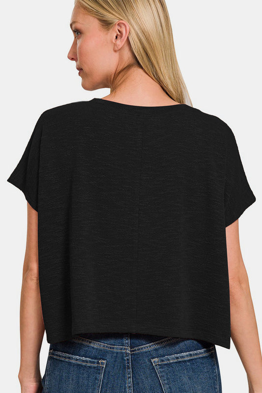 Zenana V-Neck Short Sleeve Crop T-Shirt Apparel/Tops Ship from USA TikTok Tops Trendsi USPS Walmart Walmart Apparel Zenana Trendsi https://www.cyberehub.com