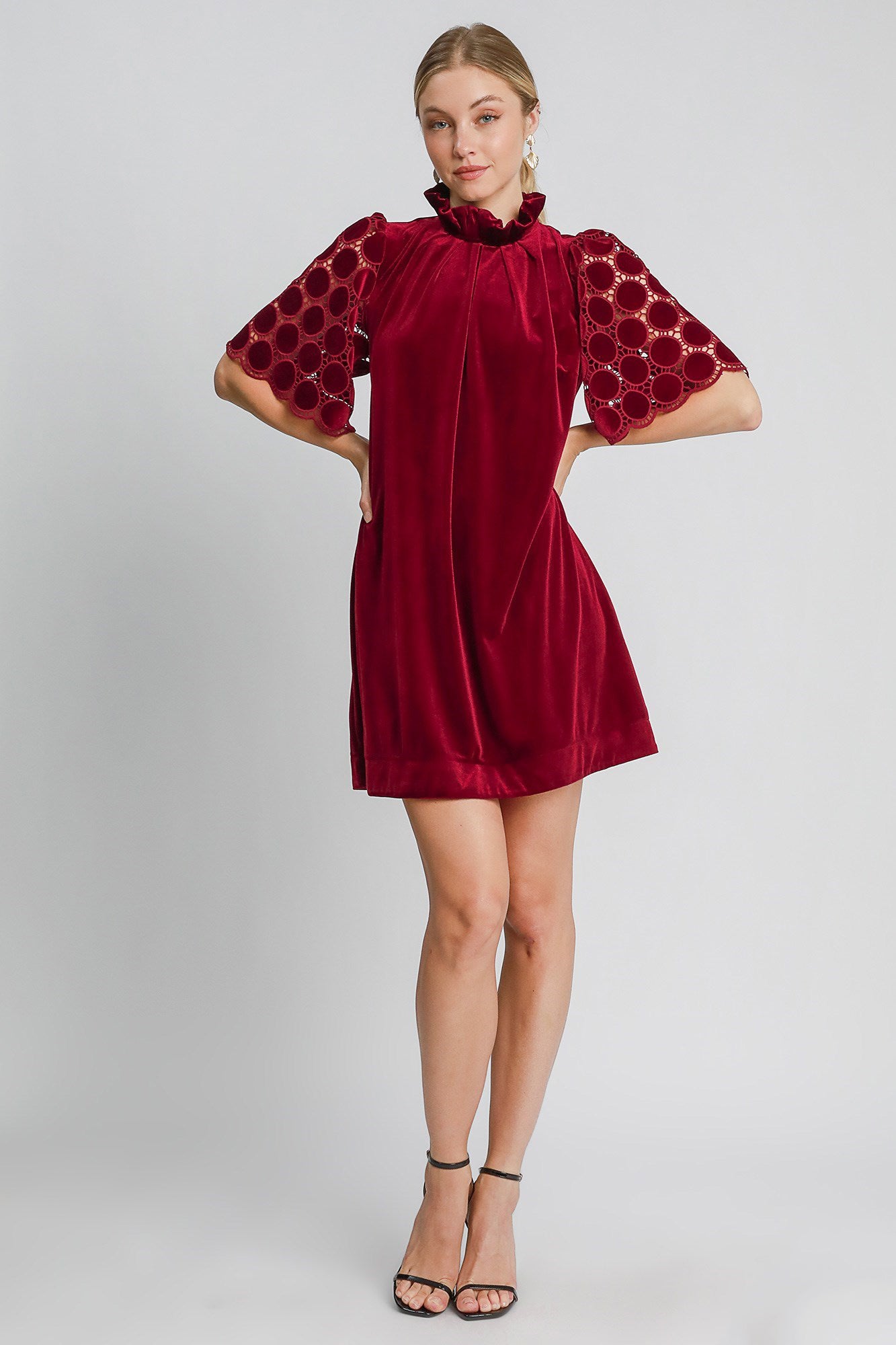 Umgee Dotted Lace Half Sleeve Mock Neck Back Tie Velvet Dress Apparel Apparel Ship from USA TikTok Trendsi Umgee USA Trendsi https://www.cyberehub.com