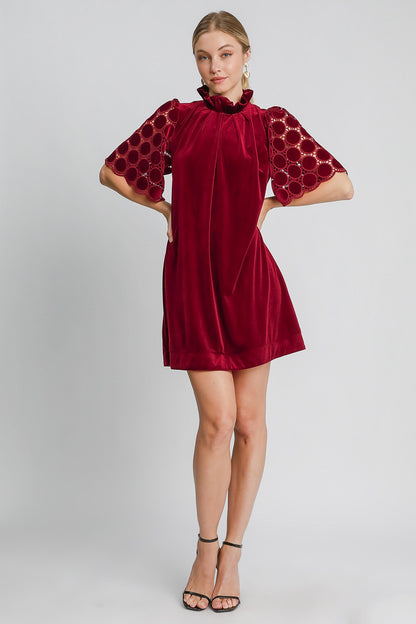 Umgee Dotted Lace Half Sleeve Mock Neck Back Tie Velvet Dress Apparel Apparel Ship from USA TikTok Trendsi Umgee USA Trendsi https://www.cyberehub.com