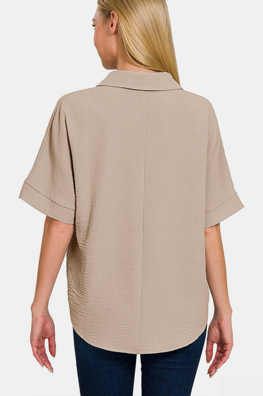 Zenana Texture Collared Neck Short Sleeve Top Apparel/Tops Ship from USA TikTok Tops Trendsi USPS Walmart Walmart Apparel Zenana Trendsi https://www.cyberehub.com