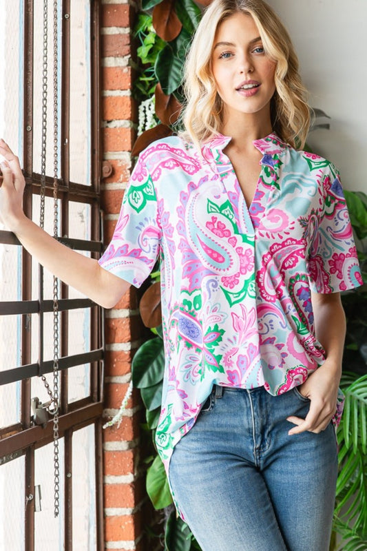 Heimish Full Size Paisley Print Short Sleeve Top Off white Pink Apparel/Tops Heimish Ship from USA TikTok Tops Trendsi USPS Walmart Walmart Apparel Trendsi https://www.cyberehub.com