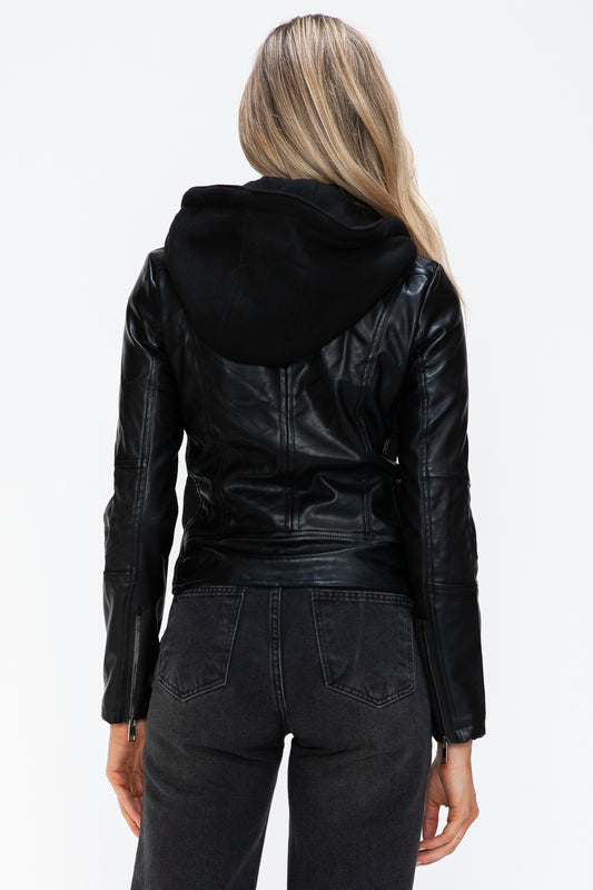 Snobbish Faux Leather Zip Up Drawstring Hooded Jacket Tops/Jackets/Sweaters Clothing Tops Ship from USA Snobbish TikTok Trendsi USPS Walmart Trendsi https://www.cyberehub.com