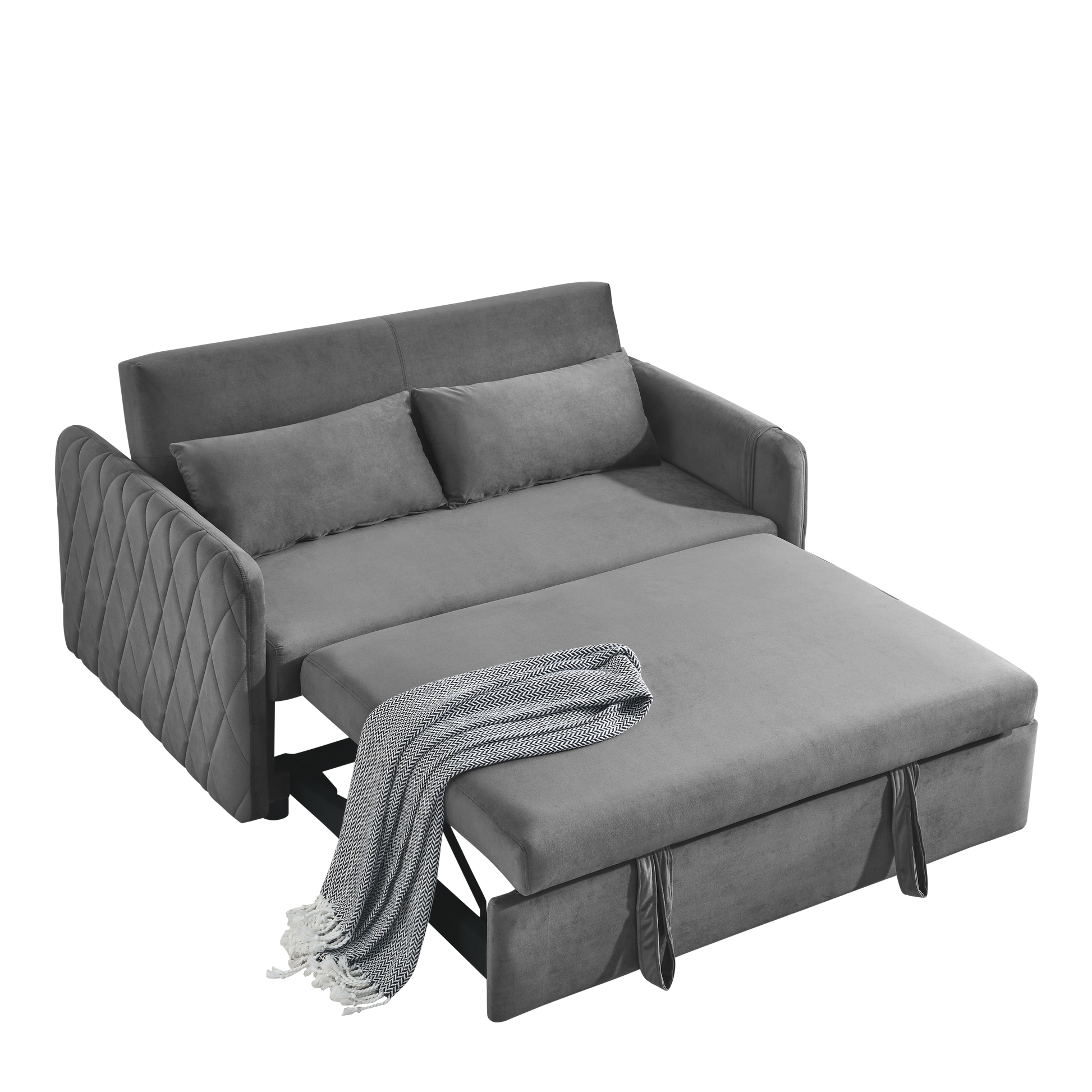 55" Modern Convertible Sofa Bed with 2 Detachable Arm Pockets, Velvet Loveseat Sofa with Pull Out Bed, 2 Pillows and Living Room Adjustable Backrest, Grid Design Armrests Giga GNJ Home Home & Garden Sofa Walmart Giga https://www.cyberehub.com
