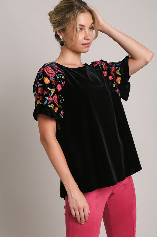 Umgee Full Size Velvet Embroidery Short Sleeve Blouse Black Apparel Apparel Ship from USA TikTok Trendsi Umgee USA Trendsi https://www.cyberehub.com