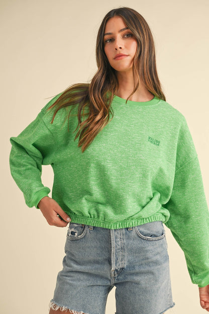 Mable Round Neck Letter Embroidery Crop Sweatshirt Apple Green Tops/Jackets/Sweaters Clothing Tops MABLE Ship from USA TikTok Trendsi USPS Walmart Trendsi https://www.cyberehub.com
