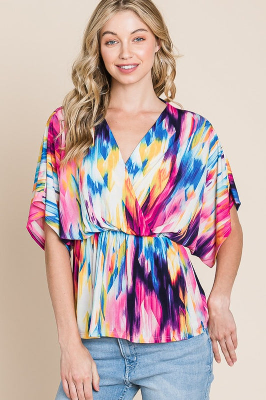 BOMBOM Printed Surplice Peplum Blouse Multicolor Apparel/Tops BOMBOM Ship from USA TikTok Tops Trendsi USPS Walmart Walmart Apparel Trendsi https://www.cyberehub.com