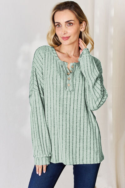 Basic Bae Full Size Ribbed Half Button Long Sleeve T-Shirt Apparel/Tops Basic Bae Ship from USA TikTok Tops Trendsi USPS Walmart Walmart Apparel Trendsi https://www.cyberehub.com