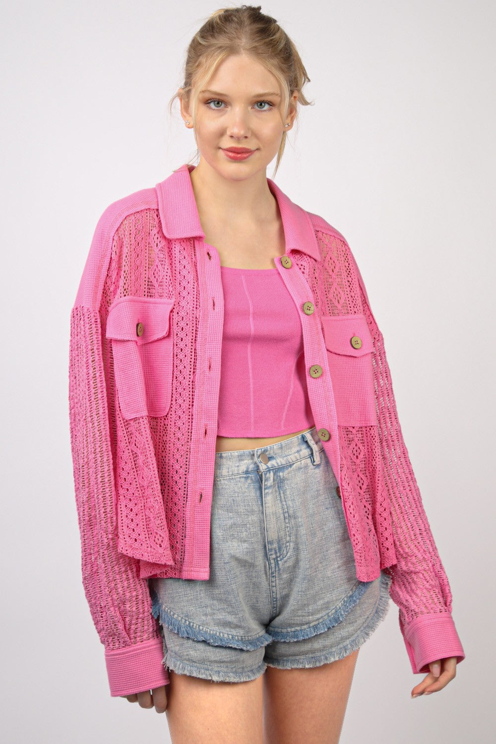 VERY J Button Up Long Sleeve Lace Shirt Pink Tops/Jackets/Sweaters Clothing Tops Ship from USA TikTok Trendsi USPS VERY J Walmart Trendsi https://www.cyberehub.com
