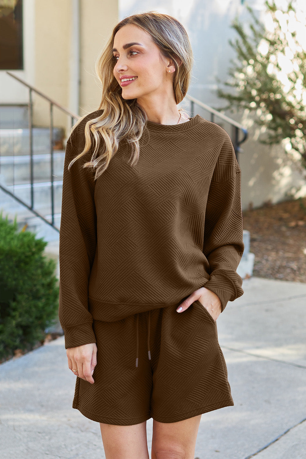 Double Take Full Size Texture Long Sleeve Top and Drawstring Shorts Set Apparel/Tops Double Take Ship from USA TikTok Tops Trendsi USPS Walmart Walmart Apparel Trendsi https://www.cyberehub.com