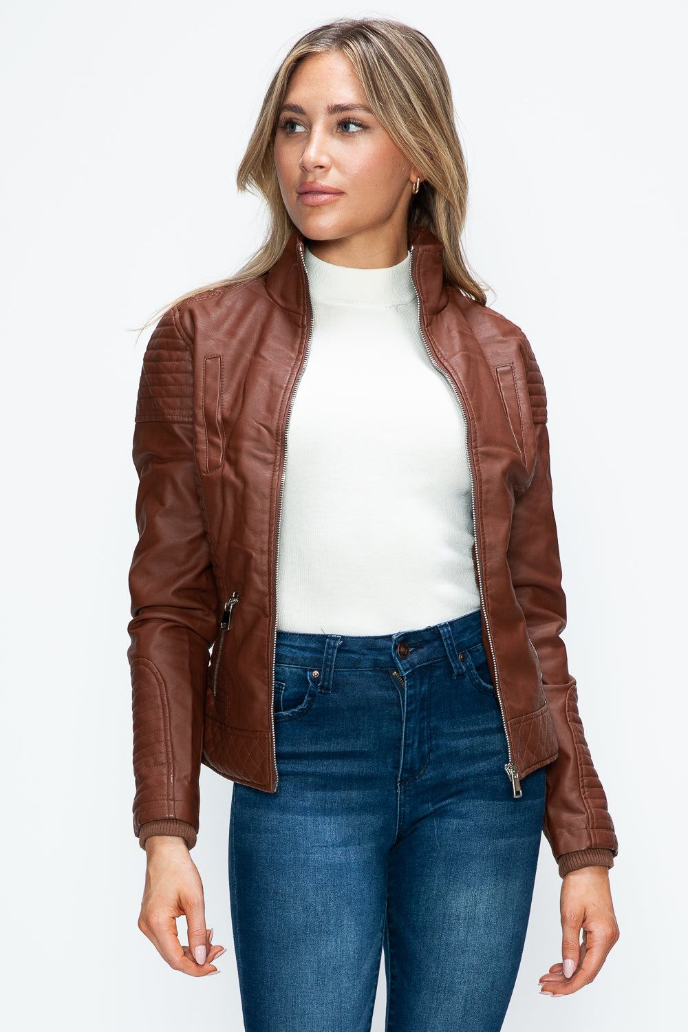 YMI Faux Layered Double-Zipper Jacket with Fuzzy Hood Tops/Jackets/Sweaters Clothing Tops Ship from USA TikTok Trendsi USPS Walmart YMI outerwear Trendsi https://www.cyberehub.com