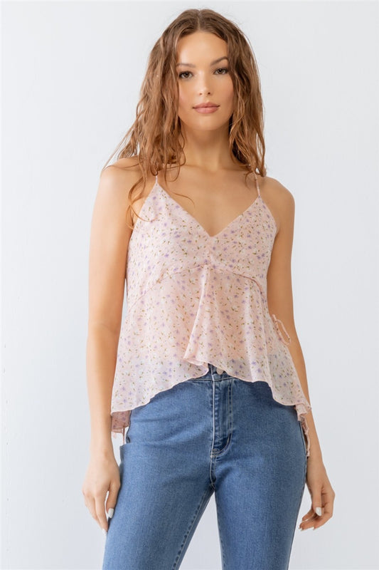 Miss Love / Kevin Co. Floral Print V-Neck Criss-Cross Back Flare Cami Pink Apparel/Tops Ship from USA Tasha apparel TikTok Tops Trendsi USPS Walmart Walmart Apparel Trendsi https://www.cyberehub.com