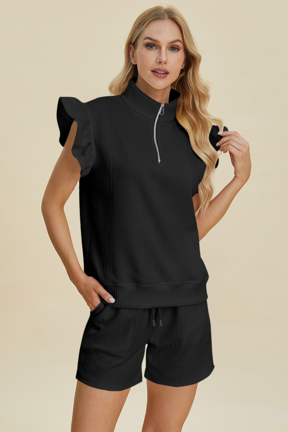 Double Take Full Size Texture Flounce Sleeve Top and Shorts Set Tops/Jackets/Sweaters Clothing Tops Double Take Ship from USA TikTok Trendsi USPS Walmart Trendsi https://www.cyberehub.com