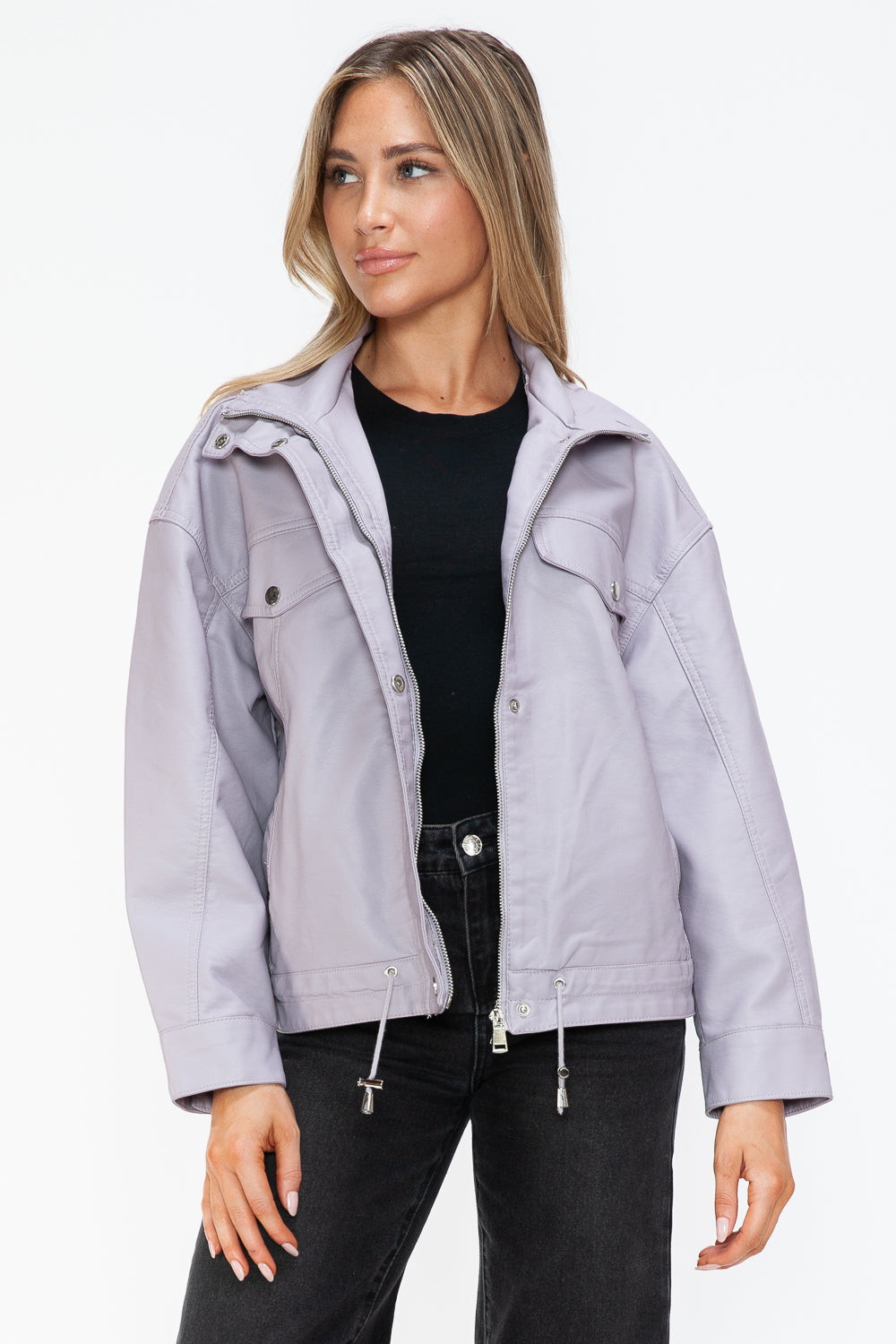 How Dare U Drawstring Hem PU Leather Zip Up Jacket Apparel Featured How Dare U Ship from USA Tiktok Trendsi USA USPS Walmart Trendsi https://www.cyberehub.com